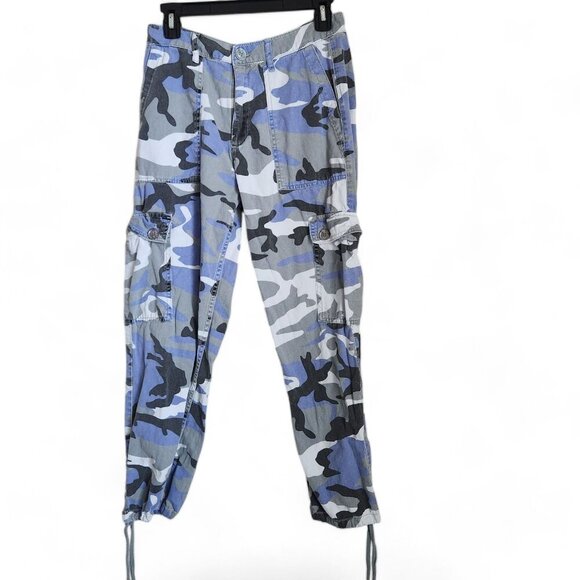 Urban Outfitters Y2K Camo Cargo Pull On Jogger Women's 6 Blue 28x26 Drawstring - Picture 13 of 13